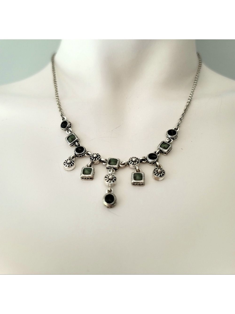 Fashion Silver Color Beaded Necklace 14"